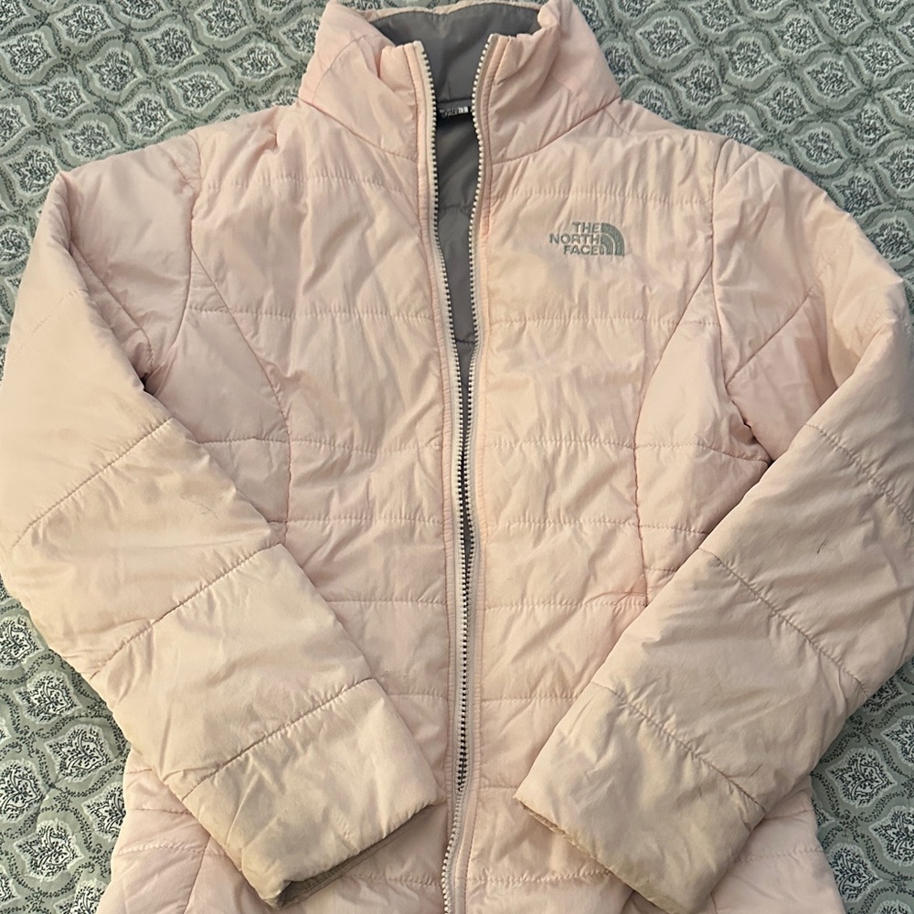 The North Face Pale Pink Quilted Puffer Jacket kids size 10/12